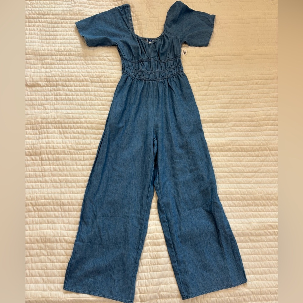 NWT Old Navy Waist-Defined Smocked Denim Wide Leg Jumpsuit Women's XS - Picture 4 of 5